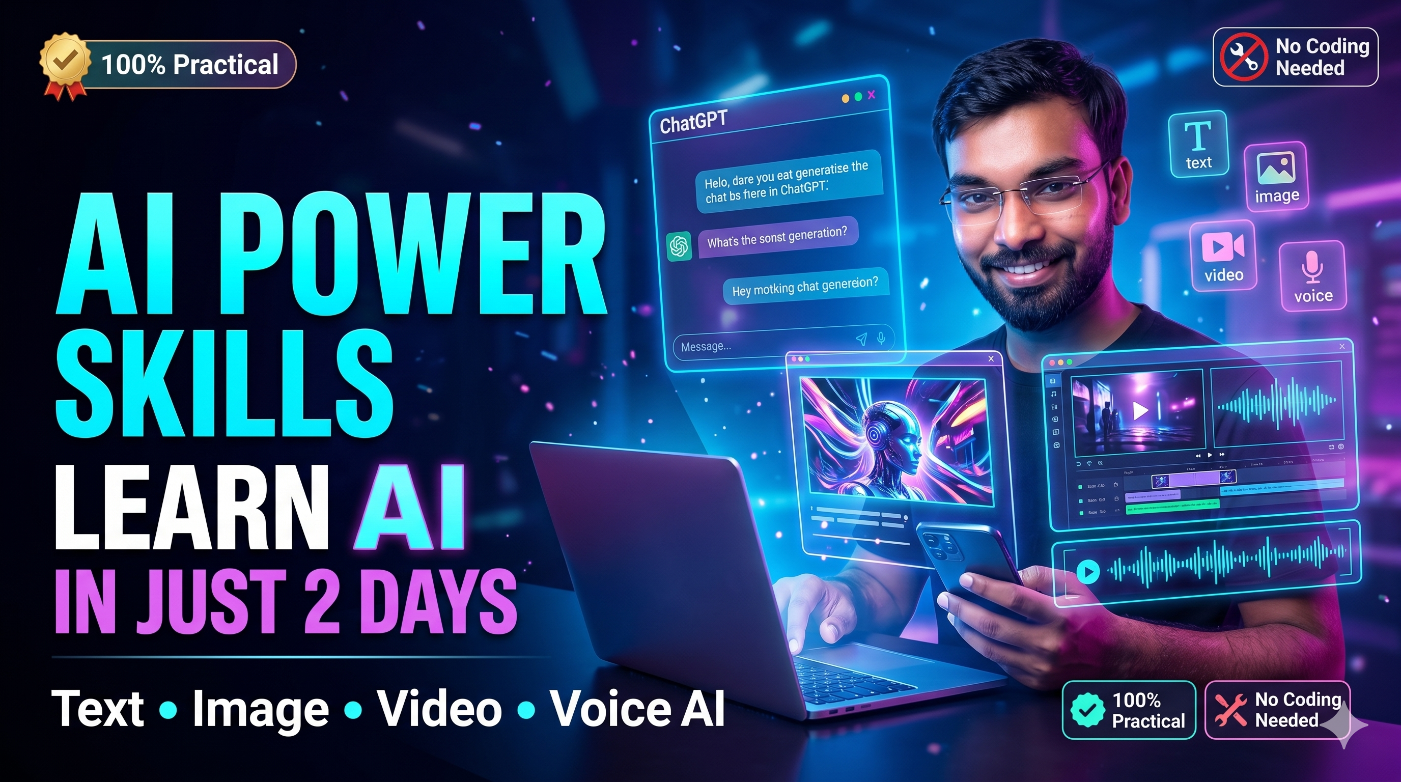 AI Power Skills in 2 Days | Learn AI Text, Image, Video and Voice Tools Thumbnail